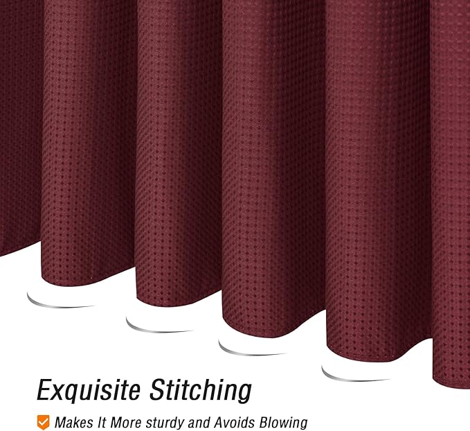 Gibelle Burgundy Red Shower Curtain, Waffle Weave Textured Fabric Shower Curtain for Bathroom - Soft Cloth & Hotel Spa Luxury, Water Repellent, Machine Washable, 72X72