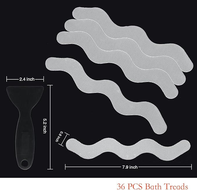 Patented 36 PCS Anti Slip Shower Stickers, Safety Bathtub Strips Adhesive Decals with Premium Scraper for Bath Tub Shower Stairs
