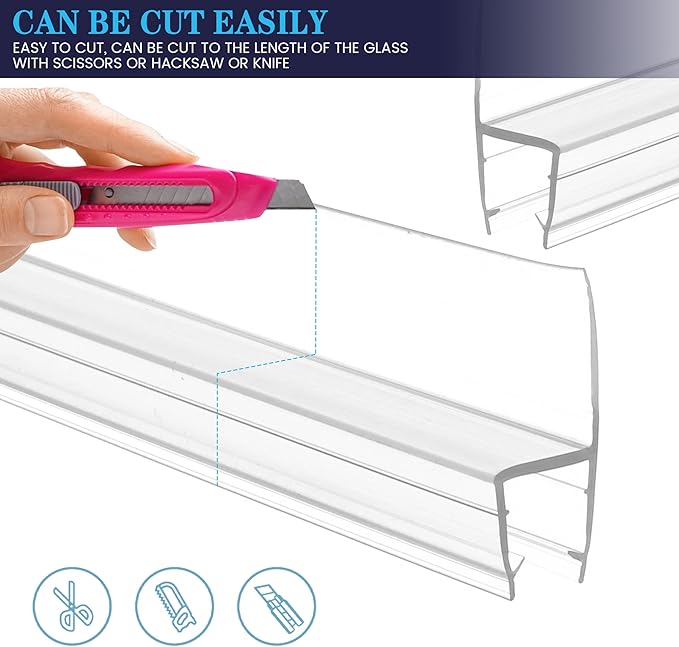 Bathroom Shower Door Seal Strip, 2PCS 78 Inch Shower Door Side Seal Strips, PVC Transparent Shower Door Seal Strip for 1/2"(12MM) Frameless Shower Door