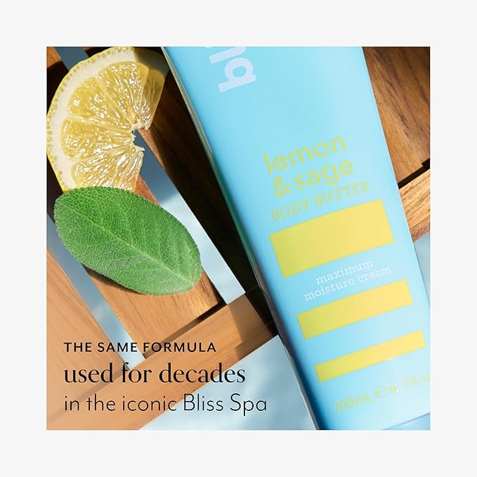 Bliss Lemon and Sage Body Butter - Iconic Scent with Shea Butter and Coconut Oil for Long-Lasting Maximum Moisture - Body Lotion for Smooth, Soft Skin - Vegan and Cruelty-Free - 6.7 Fl Oz