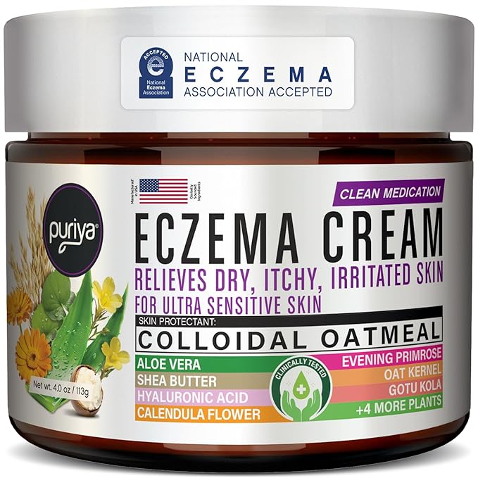 Puriya 5-in-1 Eczema Cream for Kids, Baby, Toddler, Adults, Advanced Colloidal Oatmeal Lotion for Dry, Itchy Skin Relief on Face and Body, Clinically Tested, Intensive Moisturizing Eczema Treatment