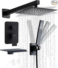 8 inch Matte Black Shower System with Tub Spout, Shower Faucet Set with Rain Shower Head and Handheld 3-Setting, Waterfall Bathtub Spout Rainfall Shower Combo Set for Bathroom Wall Mounted