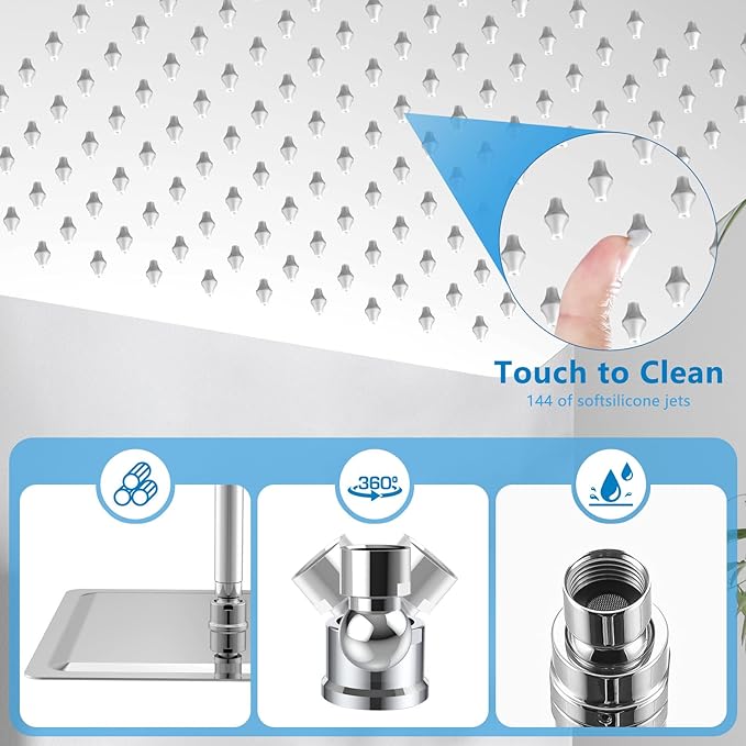 Square Rainfall Shower Head, High Pressure Flow with 304 Stainless Steel Made, Relaxed Shower Experience, Universal Ceiling or Wall Mount, 10inch Chrome