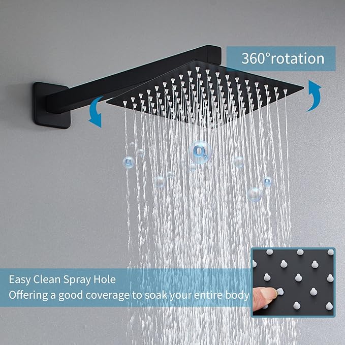 Black Shower Faucet Set, Bathroom Shower System 10 Inch Rain Shower Head and Handheld Wall Mounted, 3-Setting Handheld Shower Faucets Sets Complete with 2 Way Pressure Balance Shower Valve Kit