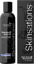 Sweet Vanilla Body & Massage Oil by Skinsations – Lightweight, Non-Greasy Body Oil for Relaxing Home Massage & Moisturized Skin – 8oz