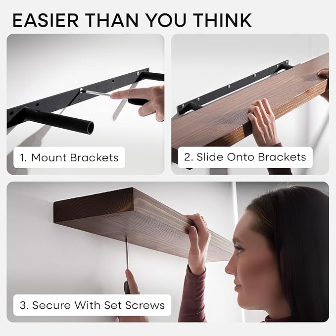 Homeforia Classic Walnut 24 inch Floating Shelf, High End Solid Real Wood Small 24inch Floating Shelves for Wall Mounted, 24in Floating Shelves, Heavy Duty Bracket, 24 X 6.5 X 1.75 inches, Set of 4