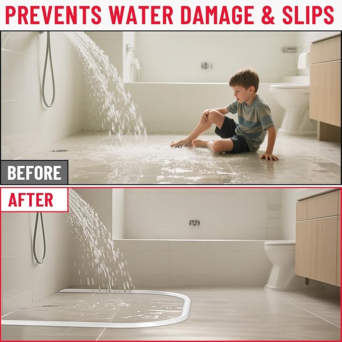 Shower Threshold Water Dam Barrier – 39in Self-Adhesive, Waterproof, Flexible Silicone, Customizable, Easy Install, Prevents Water Leakage & Slipping, Wheelchair Access