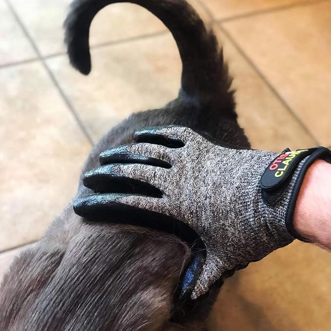 Otis and Claude Pet Grooming Gloves with Adjustable Strap - Gentle and Comfortable Hair Remover, Bathing, Massage, Brush - Left & Right - for Cats, Dogs & Horses