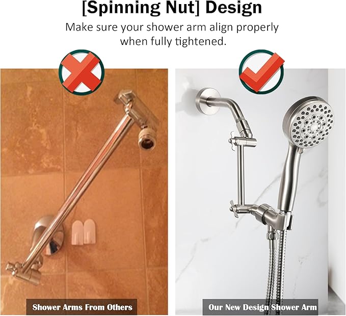 Shower Head Extension Arm, Adjustable Shower Head Arm Extender with Locking Set Screw, G1/2 Connector for Fixed/Rain/Handheld Showerheads, Easy Installation (Brushed Nickel, 10 Inch)