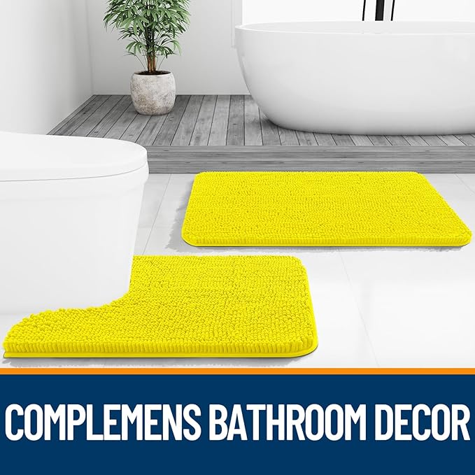 OLANLY Bathroom Rugs 44x24, Extra Soft Absorbent Chenille Bath Rugs, Rubber Backing Quick Dry, Machine Washable Bath Mats for Bathroom Floor, Tub and Shower, Home Decor Accessories, Lemon Yellow