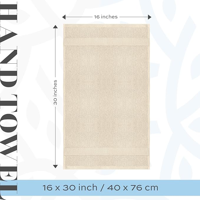 White Classic Luxury Ivory Hand Towels - Soft 100% Turkish Cotton | Highly Absorbent Hotel spa Bathroom Towel Collection | 16x30 Inch | Set of 6