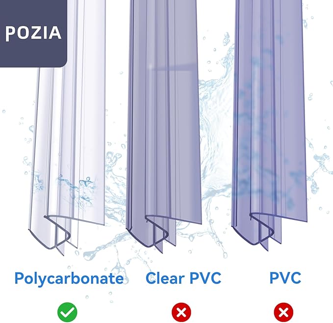 POZIA Shower Door Bottom Seal Frameless Glass Shower Door Seal Strip Clear Vinyl Durable Stop Shower Leaks and Create a Water Barrier Ultra Clear (2PACK-3/8in)