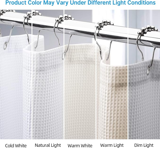 AmazerBath Waffle Shower Curtain White, Stall Shower Curtain 36x78 Inches, 240GSM Heavy Duty Fabric, Hotel Quality, Bathroom Accessories