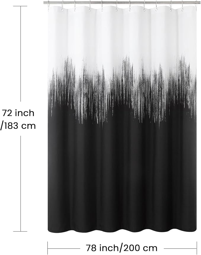 Fabric Shower Curtain, Black and White Cloth Shower Curtains for Bathroom, Modern Waterproof Bathroom Curtains, 78" W x 72" H