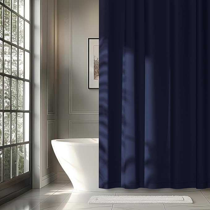 72 x 78 inch Navy Blue Extra Long Fabric Shower Curtain Liner, Waterproof Cloth Shower Liner with 3 Large Magnets, Bathroom Long Shower Curtain Lightweight Washable