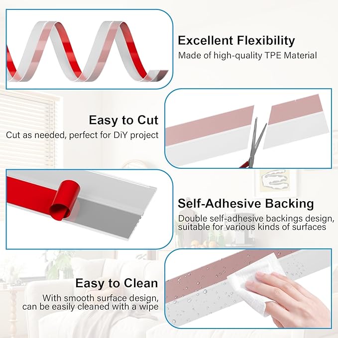 10FT Weather Stripping Door Seal - 2" Silicone Door Draft Seal Tape for Gaps Under Door Weatherstripping Sweep Stopper for Bottom of Shower Door/Sliding Glass Door