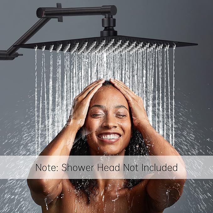 G-Promise 13 Inch Shower Head Extension Arm, Solid Brass Height & Angle Adjustable Extender, Rise or Lower Rainfall and Fixed Shower Head (Oil Rubbed Bronze)
