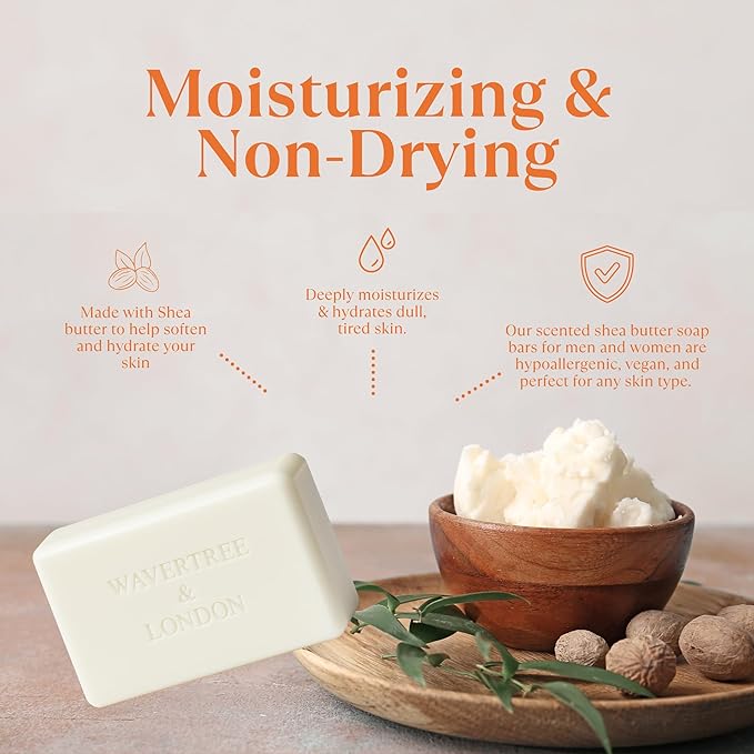 Wavertree & London Summer Spritz Scented Natural Soap (2 Bars), 7oz Moisturizing French Triple Milled Soap Bars enriched with shea butter - Pure Plant Based Bath & Body Bars for All Skin Types