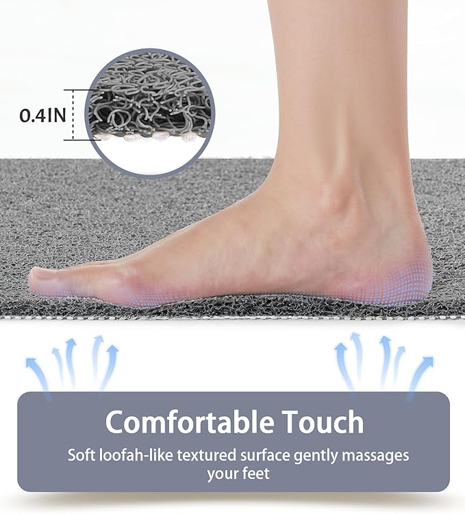 Mecko Non-Slip Shower Mat, Anti-Slip Bath Mat with Suction Cups – Quick-Drying Loofah Texture for Tub with for Indoor and Outdoor Use, Bathtubs and Wet Areas (Grey, 16"x40")