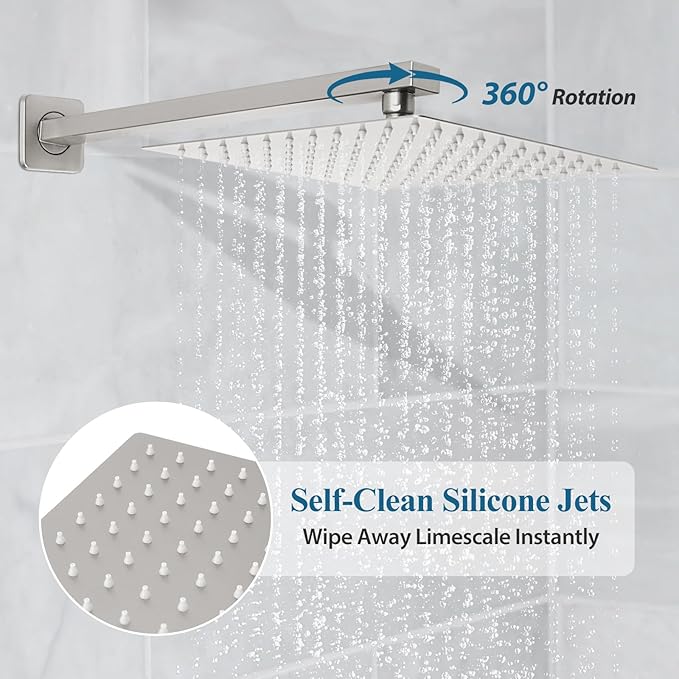 10 inch Square Shower Head and Handheld Set, Gasecoet Shower System with Tub Spout Wall Mounted Shower Faucet for Bathroom - Brushed Nickel (With Shower Valve)