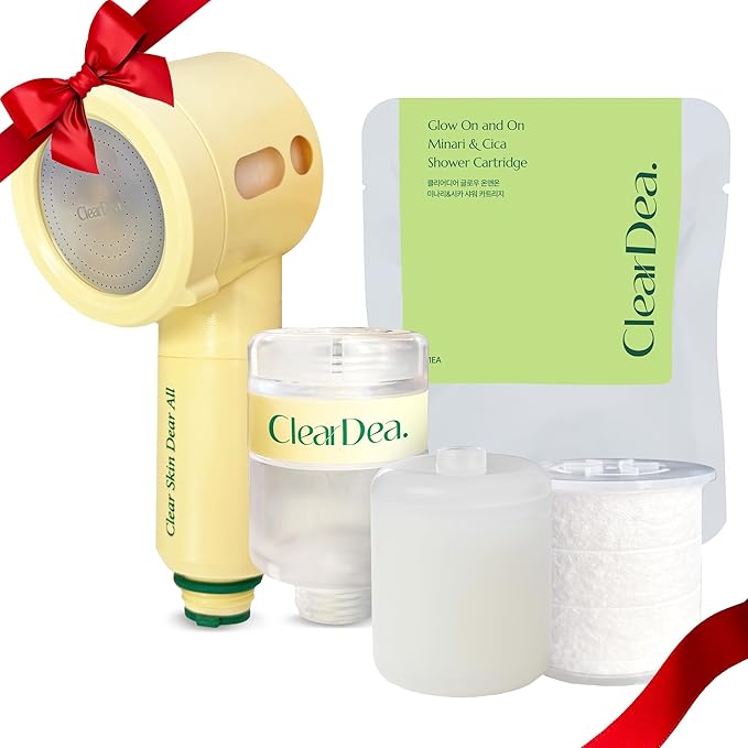 Glow On and On Shower Head & Minari + Cica Cartridge Set – Soothing Filter Shower Head Bundle with Connector Case Holiday Gift Set