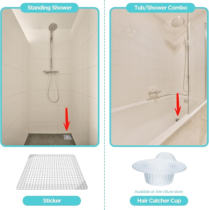 25 Pack, Disposable Shower Drain Hair Catcher Mesh Stickers, 6 inch, Square