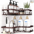 Corner Shower Caddy - 2 Pack, Adhesive Shower Organizers, Rustproof Stainless Steel Shower Shelves with 8 Hooks, No Drilling Bathroom Organizers and Storage Racks, Space-Saving, Brown, Medium
