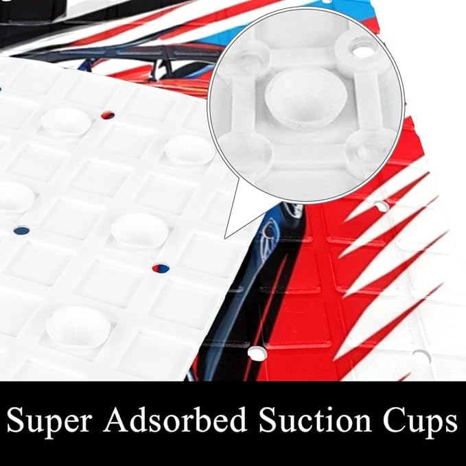 Bath Tub and Shower Mats, Non Slip Bathmat with Drain Holes and Suction Cups for Bathroom Floor, 15.1 x 26.8 Inch (Retro Race Car with Checkered Flag)