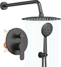Gabrylly Black Shower System, Pressure Balance Shower Faucet Set, 12" Stainless Steel Rain Shower head with 5-Mode Handheld Shower Spray Combo,High Pressure Rainfall Shower Head Set, Matte Black