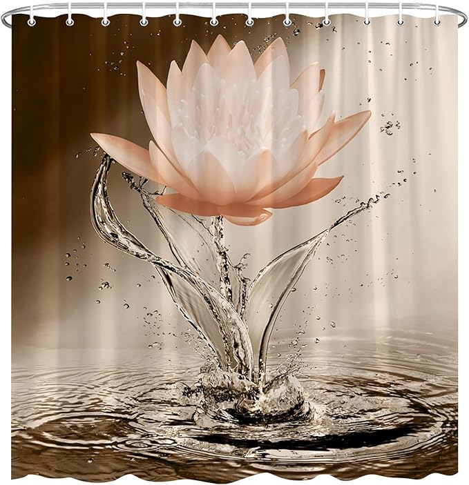 Lotus Shower Curtain Orange Flower Elegant Blooming Floral with Dew Spring Flower Reflection on Water Modern Romantic Polyester Fabric Bathroom Decor 70×78 Inch with Hook