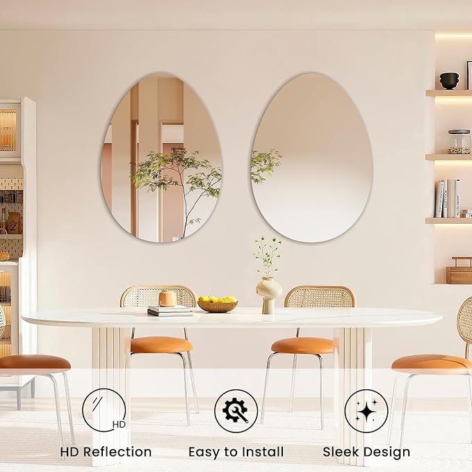 VASUHOME Drop Frameless Bathroom Mirror, 28 x 36 Inch Wall Vanity Mirror, Large Wall Mounted Mirrors for Bathroom, Living Room, Bedroom