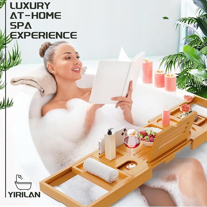 Premium Bathtub Tray Caddy, Expandable Bath Tray, Unique House Warming Gifts, New Home, Anniversary and Wedding Gifts for Couple, Bridal Shower Gift for Women