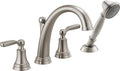 Delta Woodhurst Roman Tub Faucet with Hand Shower, Brushed Nickel Deck Mount Bathtub Faucet, Stainless T4732-SS (Valve sold separately)