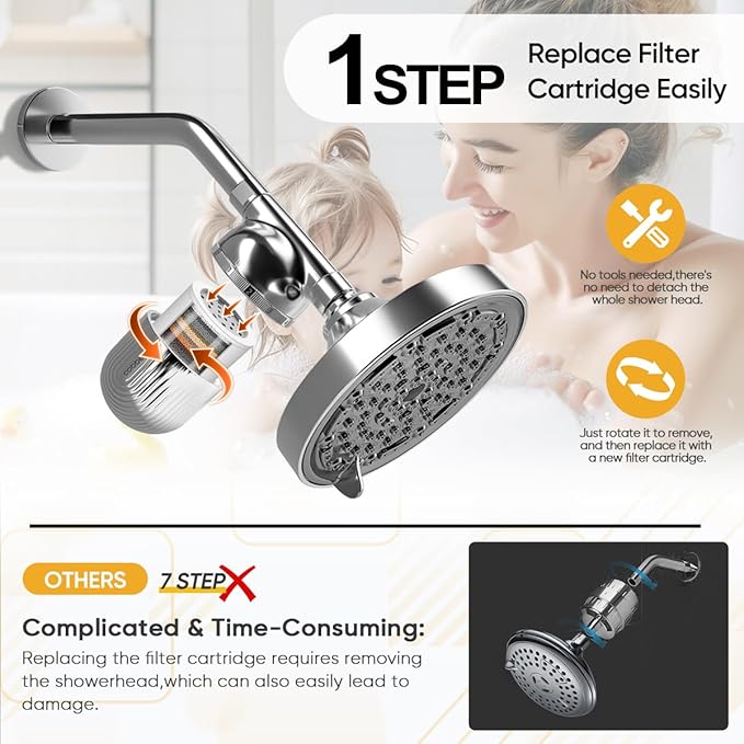 Cobbe Shower Filter | All-METAL Joint | 99% REMOVAL Shower Head Filter for Hard Water, Heavy Metals, Chlorine and Harmful Substance, Improve your skin and hair - Chrome