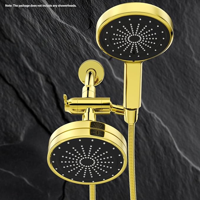 Shower Diverter Valve with Handshower Mount, G1/2 Brass Shower Arm Diverter 3 Way Bathroom Universal Shower System Replacement for Handheld Shower and Fixed Shower Head, Polisded Gold
