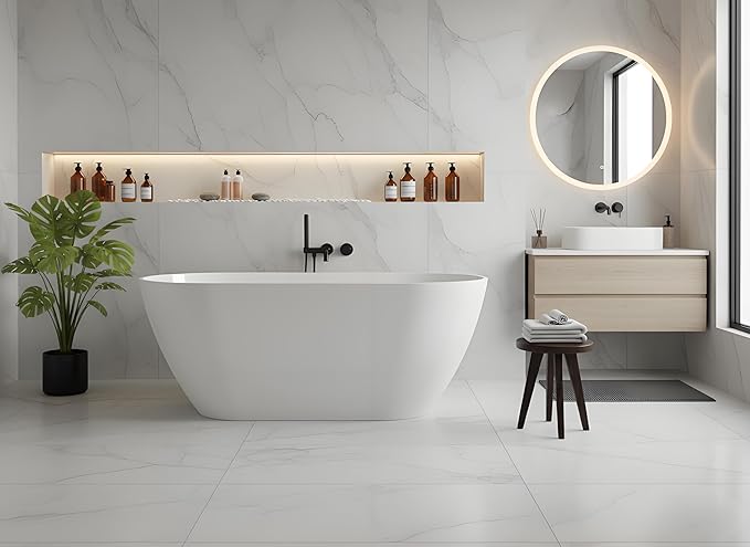 GarveeLife Freestanding Bathtubs 67 inch Acrylic Free Standing Soaking Tub, Freestanding Bathtub with Chrome Drain, Modern Free Standing Tub for Relaxing Soaking Tub Experience and Bathroom Remodel