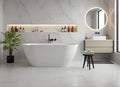 Acrylic Freestanding Bathtub 59 inch – Elegant Oval Soaking Tub with Chrome Drain Assembly, Modern Stand Alone Bathtub for Bathroom Remodel or Home Spa Relaxation