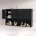 Fluted Bathroom Wall Cabinet Over The Toilet Storage,Wall Mounted Cabinet with Adjustable Shelf,Floating Cabinet Organizer Hanging Cabinet,Kitchen and Laundry Room Cabinets (Black-2 PCS)