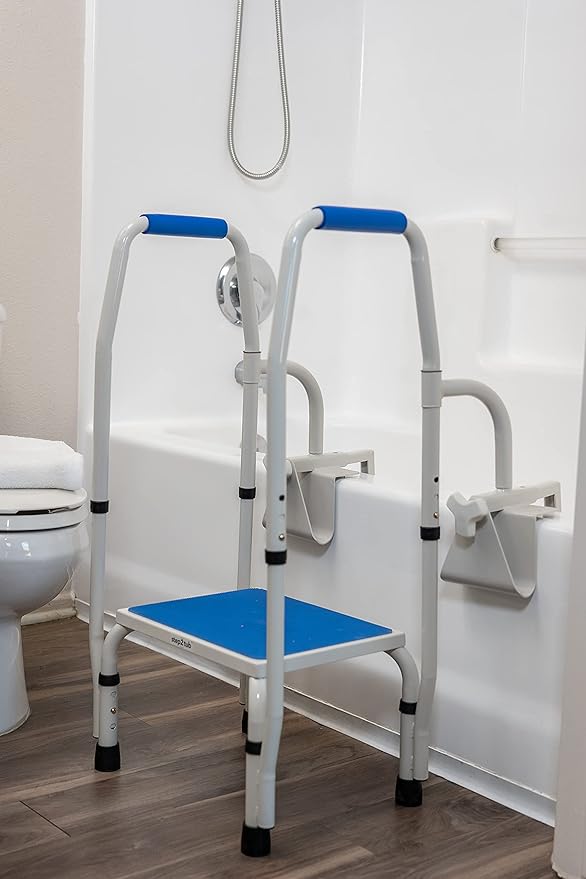 Step2Tub Shower Steps for Seniors - Bathtub Step in Assistance for Elderly - Adjustable, Non-Slip Step Stool with Handle for Elderly - Stainless Steel Bathtub Safety Step