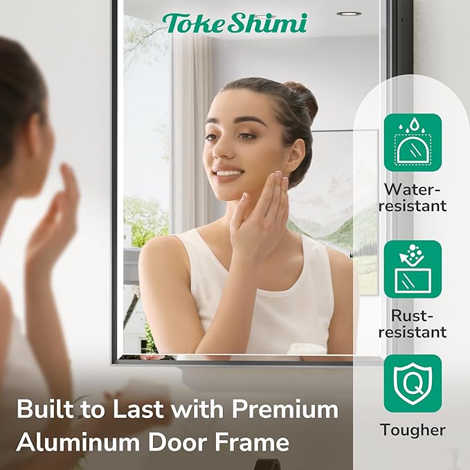 TokeShimi 24x30 Recessed Medicine Cabinet with Mirror Wall Mounted, Metal Beveled Mirror with Storage for Bathroom Vanity, Aluminum Alloy Medicine Cabinet Mirrored Black