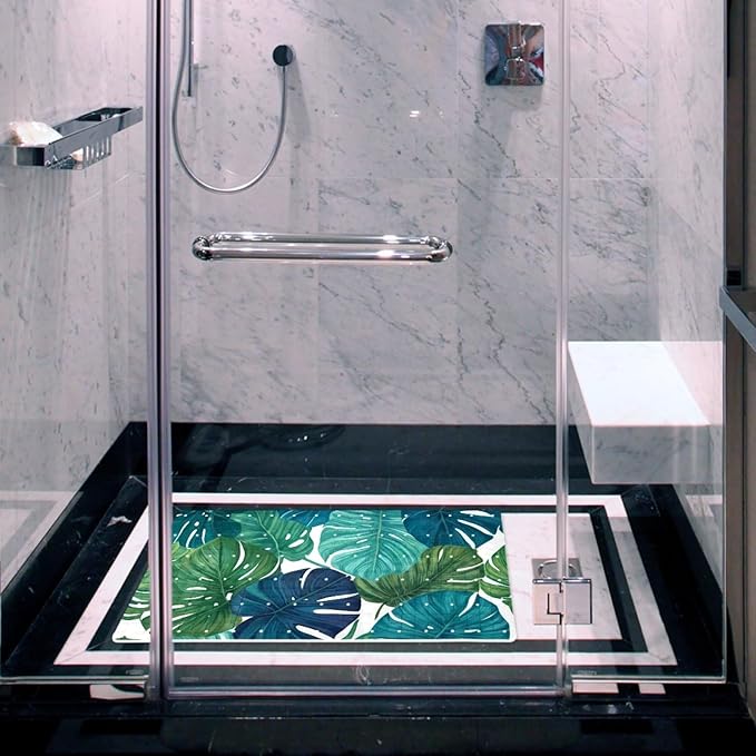 Bath Tub and Shower Mats, Non Slip Bathmat with Drain Holes and Suction Cups for Bathroom Floor, 15.1 x 26.8 Inch (Summer Jungle Plants)