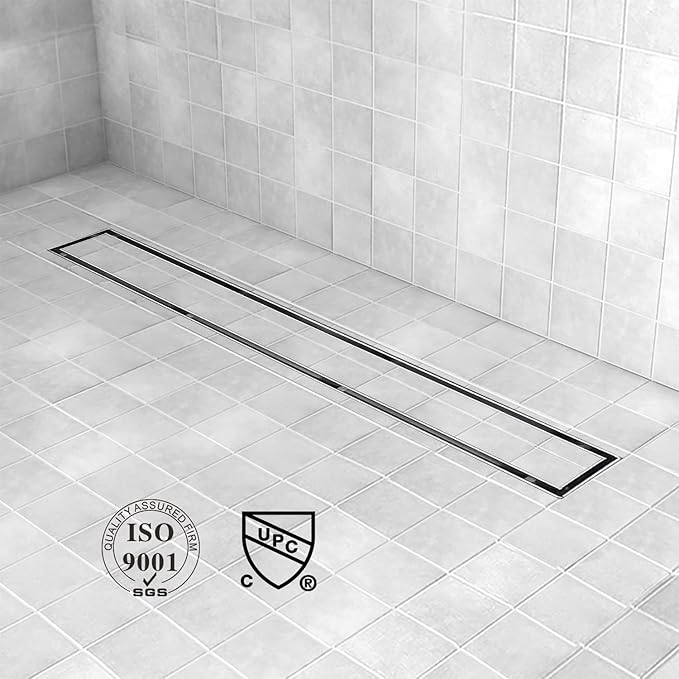 Linear Shower Drain, 36 inch Drain with Tile Insert 2-in-1 Panel, Brushed 304 Stainless Steel Shower Floor Drain, Linear Drain with Hair Strainer and Adjustable Feet