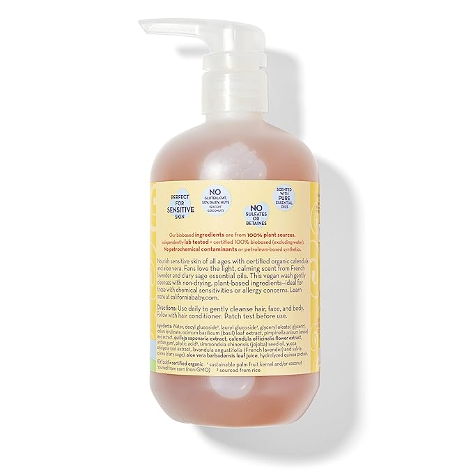 California Baby Calendula Baby Shampoo + Baby Wash | 100% Plant-Based | Soothing Lavender Body Wash | Sensitive Skin | Hypoallergenic | 19 oz (2-Pack)