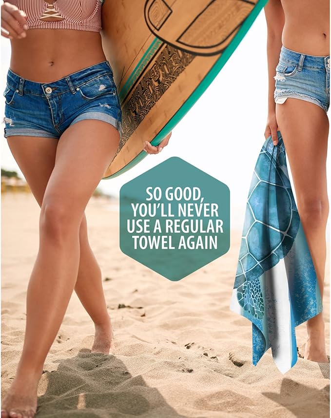 VENTURE 4TH Microfiber Beach Towel: Quick-Dry, Compact, Sand-Free, Absorbent, Sandproof and Lightweight - Perfect for Camping, Beach, and Roadtrips (Turquoise Turtle Design | 35x78 inches)
