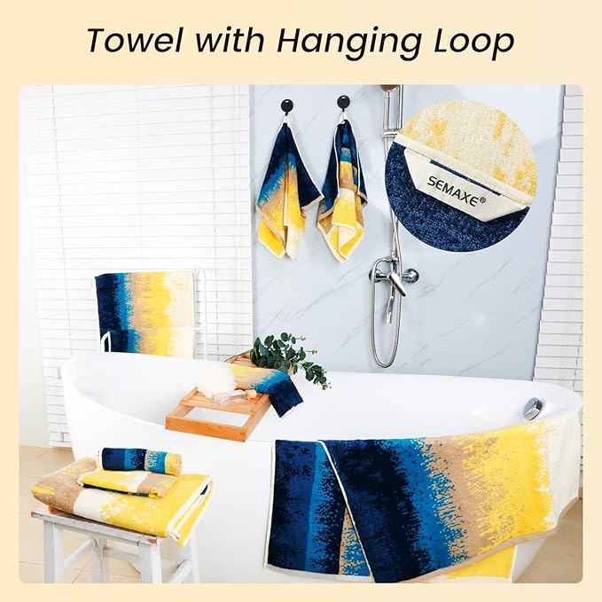 SEMAXE 18-Pack Bath Towel Set Include 6 Bath Towels, 6 Hand Towels, 6 Wash Cloths, 100% Cotton Bathroom Towels with Hanging Loops, Soft & Absorbent Towel, Colorful Towel - Beach Collection