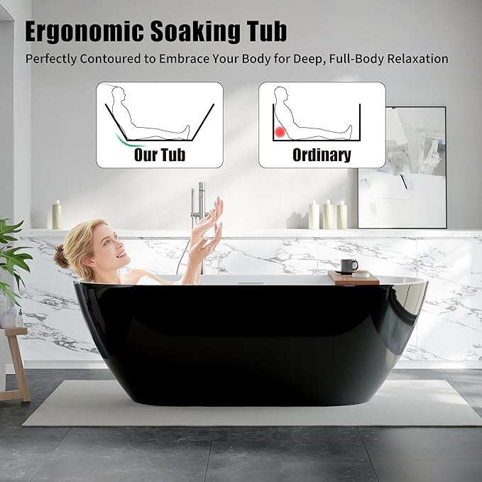 Freestanding Bathtub 67 inch Extra Large Acrylic Soaking Bathtub, Free Standing Bathtub with Integrated Overflow & Extendable Drain, Stand Alone Tub for Elegant Bathroom Design
