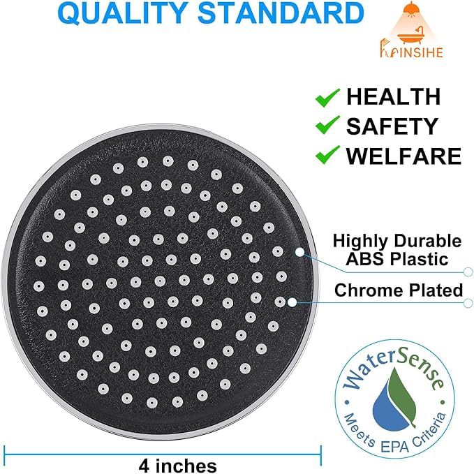 Fixed Shower Head Replacment, 1.8 GPM Fixed Showerhead Screw on Universal Shower Head for Bathroom with Flow Restrictor Fit G1/2" Easy Clean, 4" Round Chorme