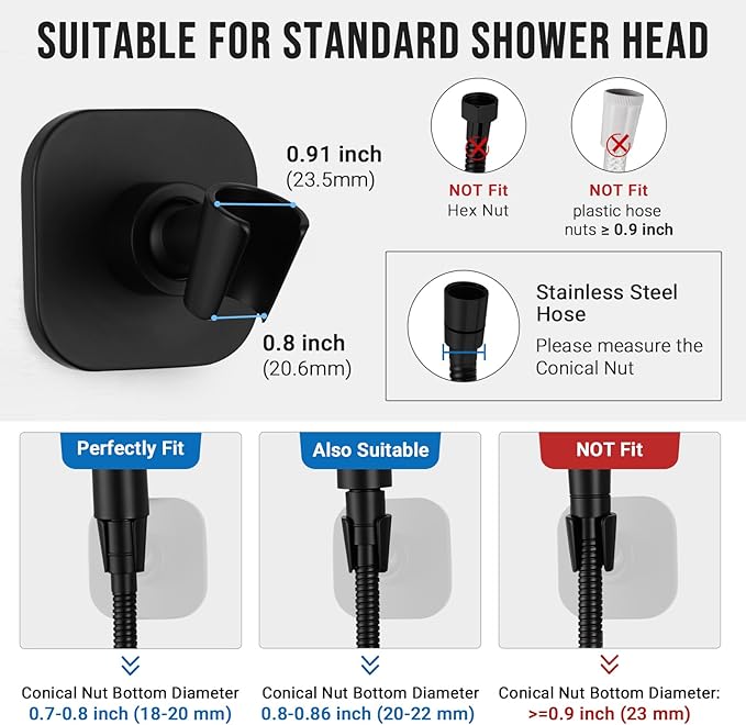 G-Promise All Metal Handheld Shower Head Holder, Adjustable Wall Mount Shower Wand Bracket, Strong Adhesive Disc Mount or Drill Installation (Matte Black)