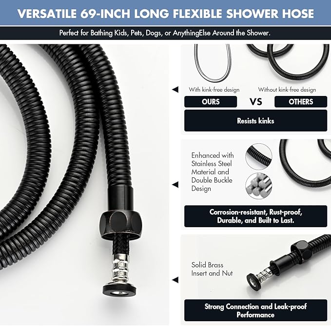 Adjustable Shower Slide Bar with 5-Function Handheld Shower Head, Stainless Steel Grab Slide Bar Combo with Extra Hose (Oil Rubbed Bronze)
