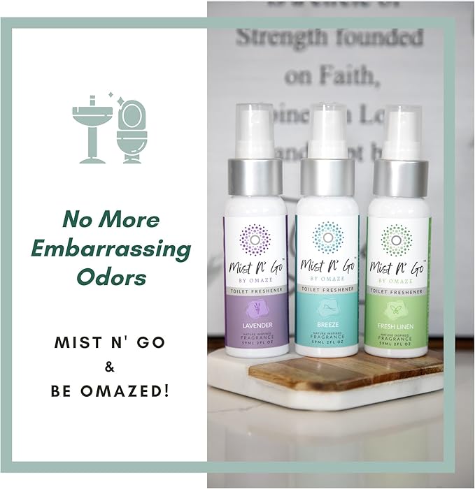Mist N’ Go by Omaze Travel Bathroom Spray for Toilet Spray Odor Eliminator - Travel Toilet Spray for Bathroom Air Freshener Spray for Bathroom Deodorizer - Lavender Regular Size (2oz x1)